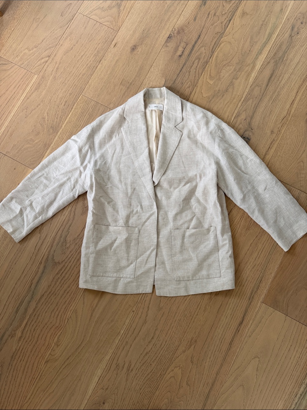 Mango (MNG) Woman’s Small Light Beige Linen-Blend Blazer